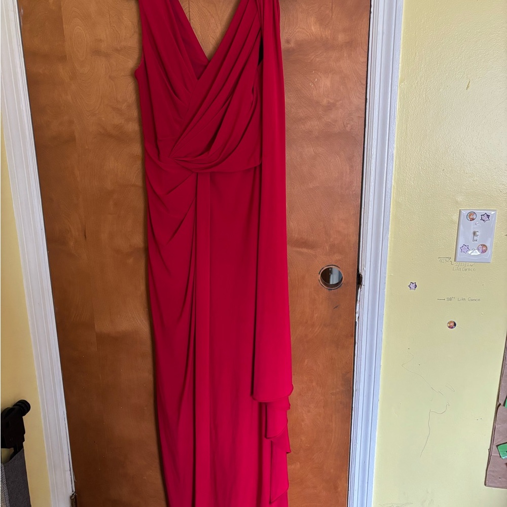 Adrianna Papell Red Draped V-Neck Maxi Dress
